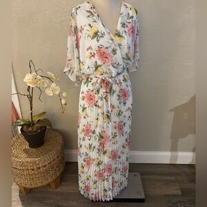 Studio One Floral V-Neck Pleated Maxi Dress Sz 22W NWT